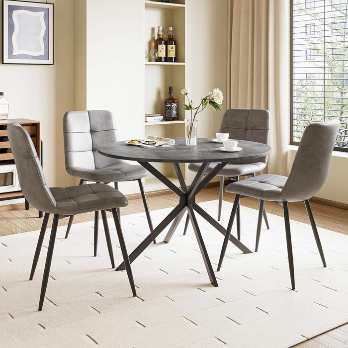 Concrete Effect Table / Grey Pu Chairs / Set of 4