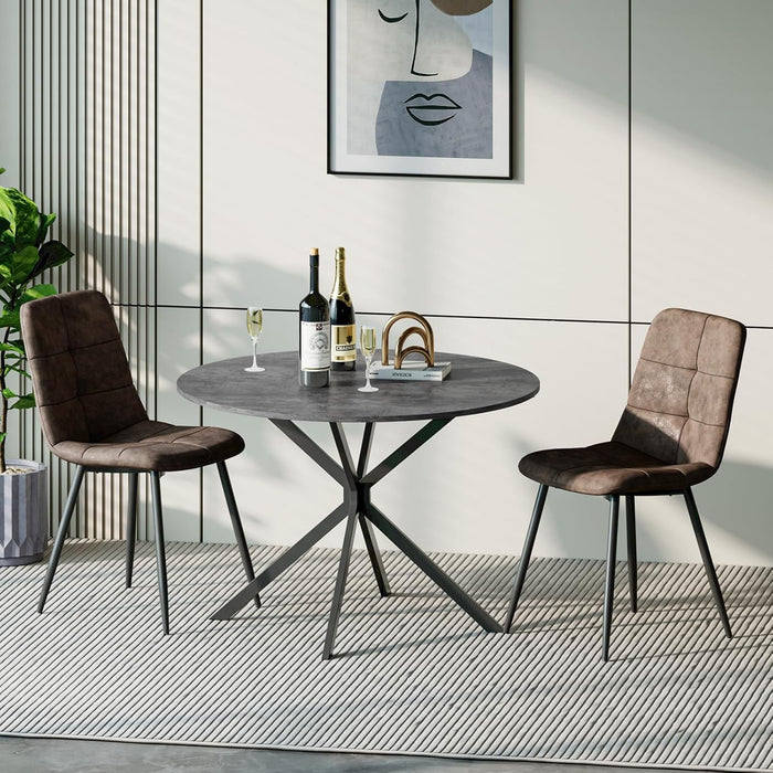 Concrete Effect Table / Brown Faux Leather Chairs / Set of 2