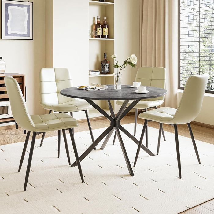 Concrete Effect Table / Beige Pu Chairs / Set of 4