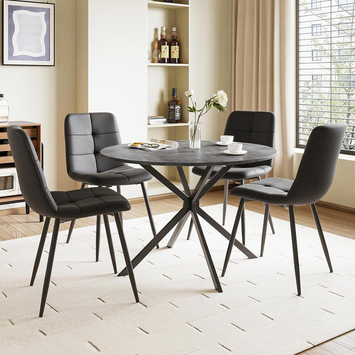 Concrete Effect Table / Black Linen Chairs / Set of 4