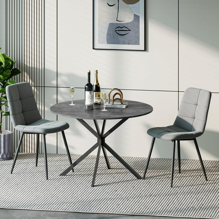 Concrete Effect Table / Grey Linen Chairs / Set of 2