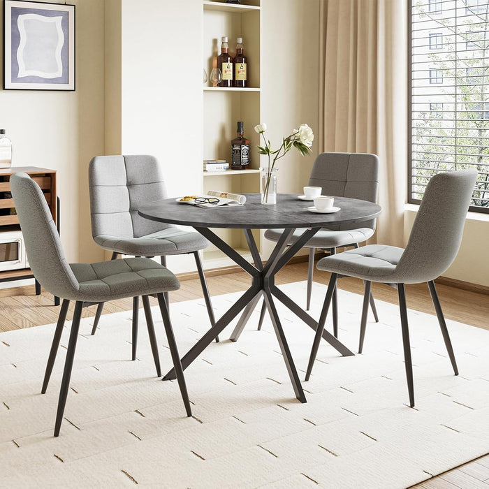 Concrete Effect Table / Grey Linen Chairs / Set of 4