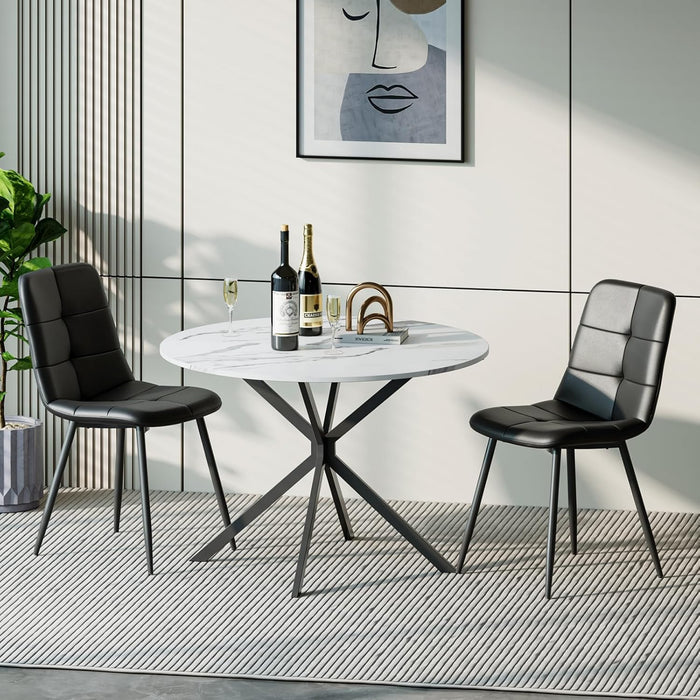 Marble Effect Table / Black Pu Chairs / Set of 2