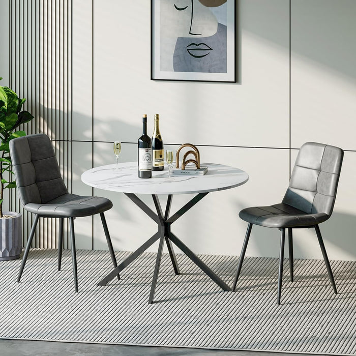 Marble Effect Table / Grey Pu Chairs / Set of 2