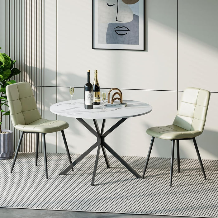 Marble Effect Table / Beige Pu Chairs / Set of 2