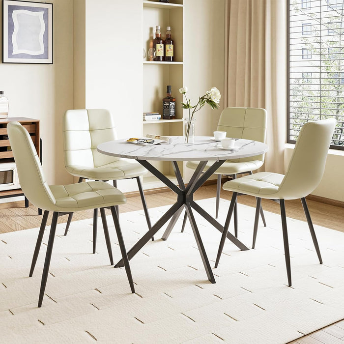 Marble Effect Table / Beige Pu Chairs / Set of 4