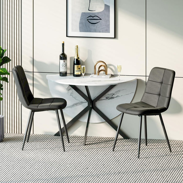 Marble Effect Table / Black Linen Chairs / Set of 2
