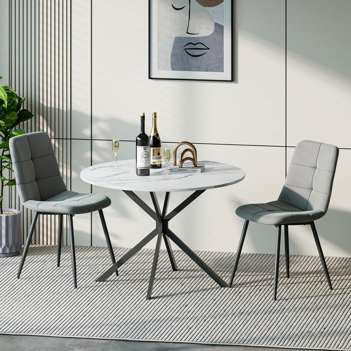 Marble Effect Table / Grey Linen Chairs / Set of 2