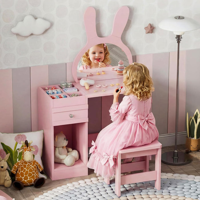 Joolihome Kids Dressing Table with Bunny-Ear Mirror