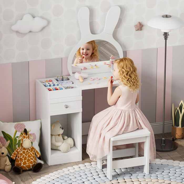 Joolihome Kids Dressing Table with Bunny-Ear Mirror