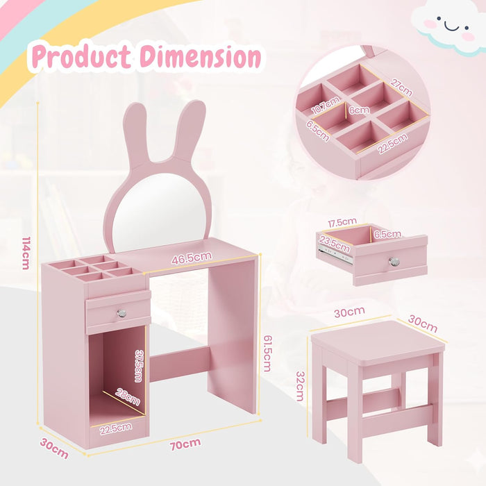 Joolihome Kids Dressing Table with Bunny-Ear Mirror