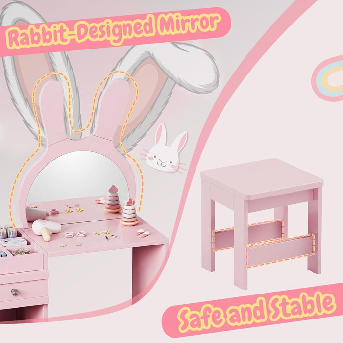 Joolihome Kids Dressing Table with Bunny-Ear Mirror