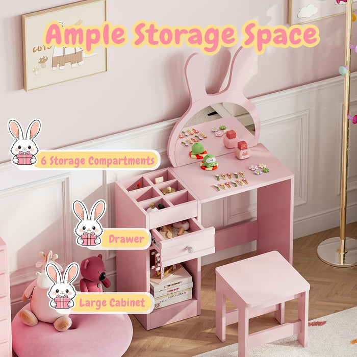 Joolihome Kids Dressing Table with Bunny-Ear Mirror