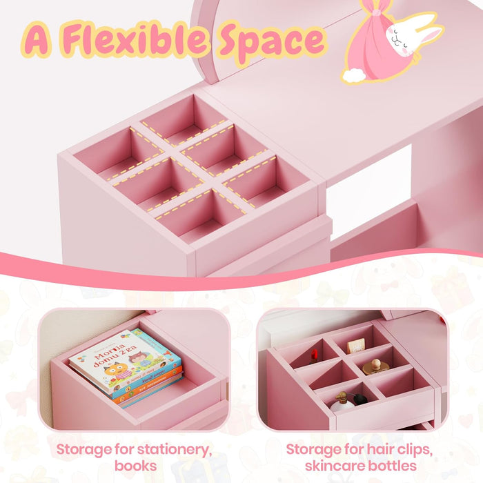 Joolihome Kids Dressing Table with Bunny-Ear Mirror