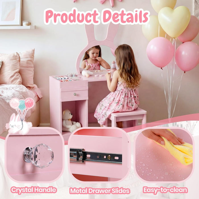 Joolihome Kids Dressing Table with Bunny-Ear Mirror