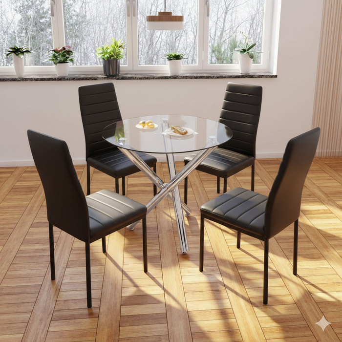 Joolihome Round Dining Table with Chrome Stylish Stable Table Legs
