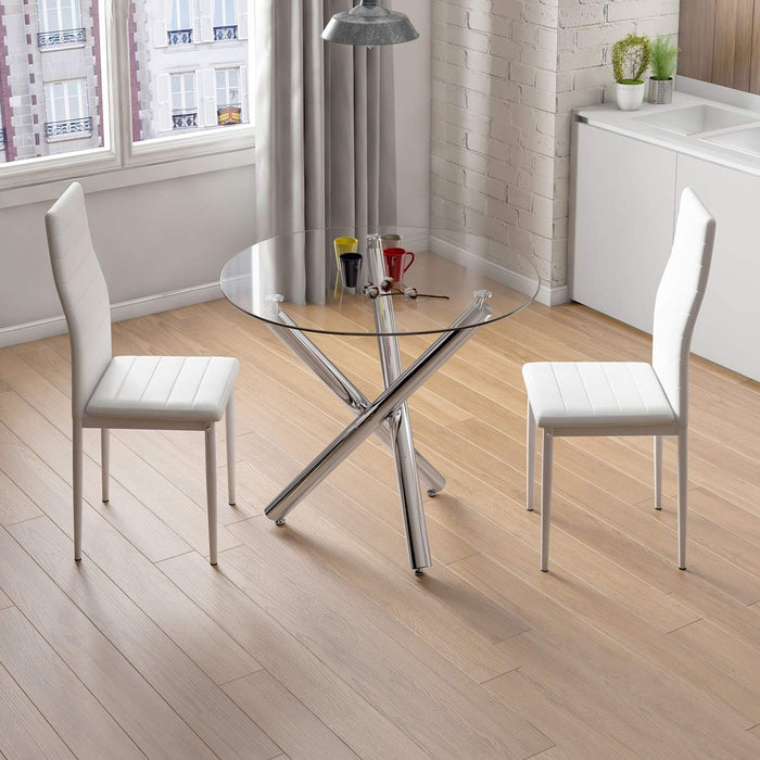 Joolihome Round Dining Table with Chrome Stylish Stable Table Legs
