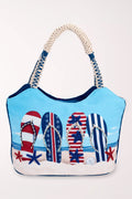Tote bag with flip-flop and American flag design on a white background