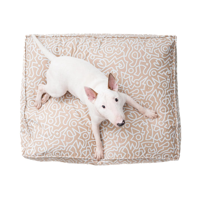 KIN Bed Rectangle - Beige Scribbles