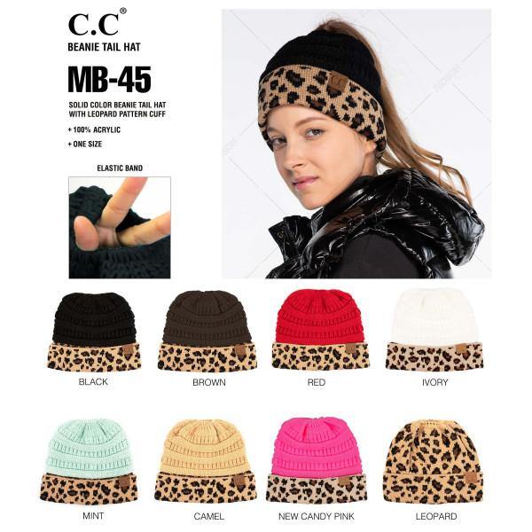 Leopard Cuff Beanie Tail Hats