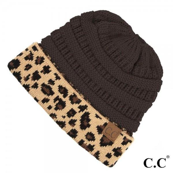 Leopard Cuff Beanie Tail Hats
