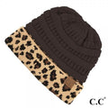 Leopard Cuff Beanie Tail Hats