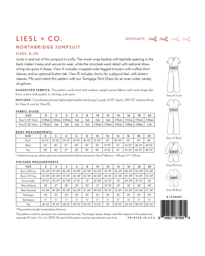 Liesl + Co - Northbridge Jumpsuit Sewing Pattern
