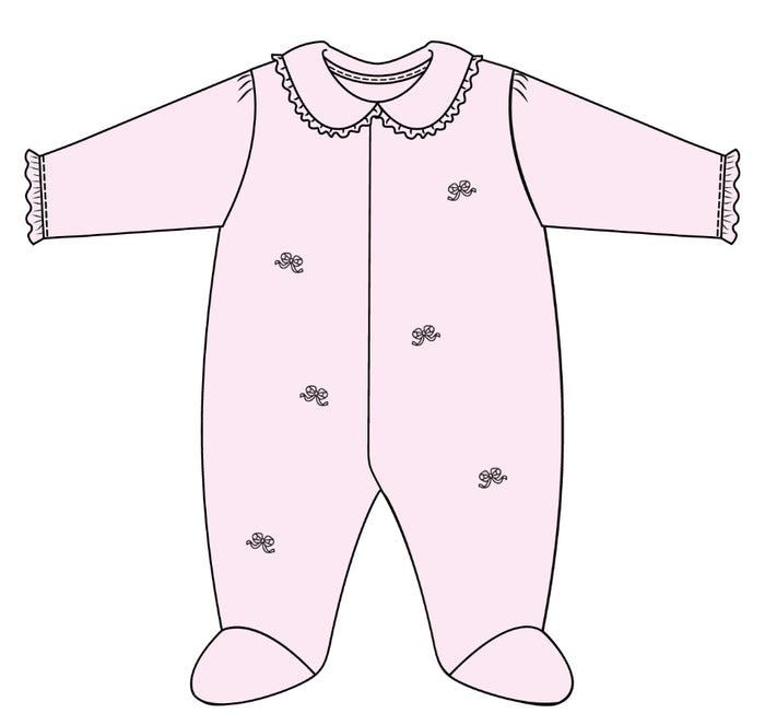 Little Bows Collard Footie with Mini Bow Embroidery