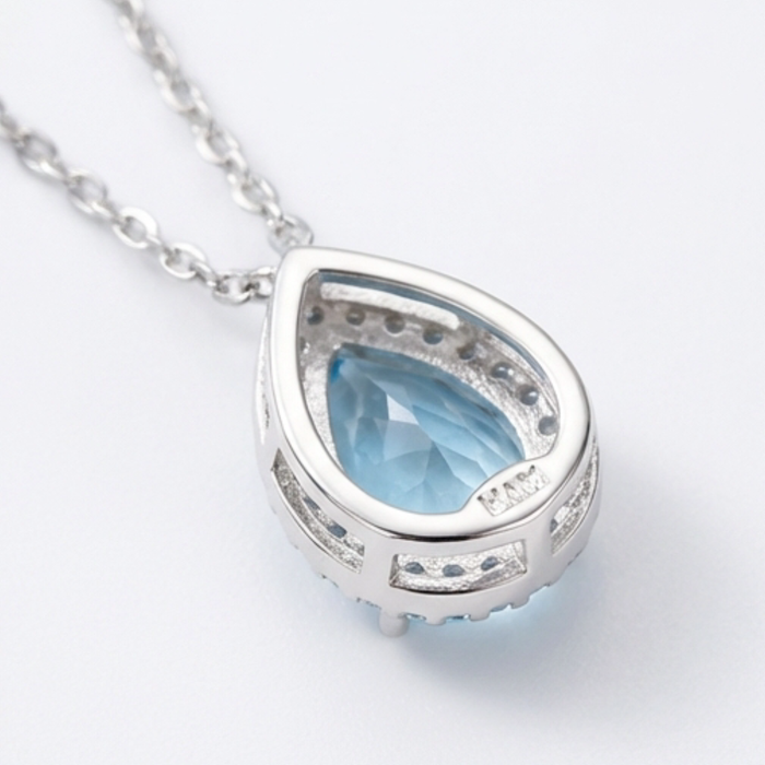 Lunaire - Aqua Blue Teardrop Pendant Necklace