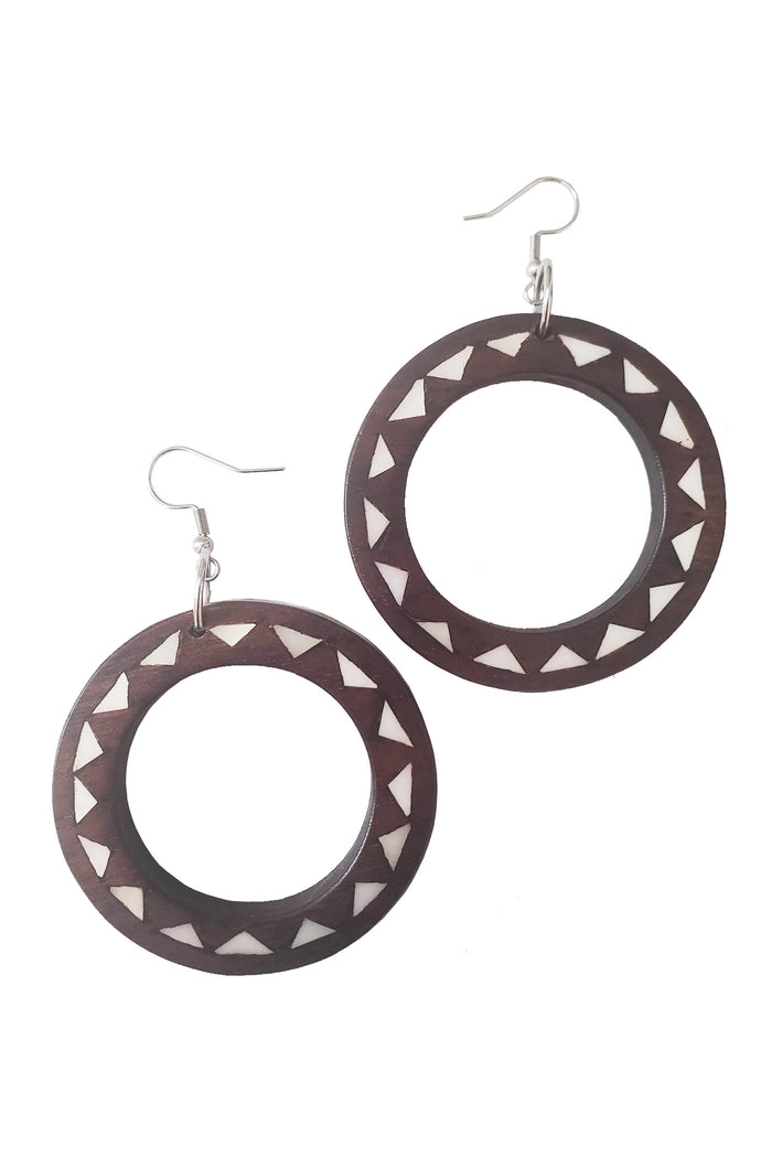 BARONG WAREHOUSE - Maranao Mother of Pearl Inlaid Wooden Hoop Earrings