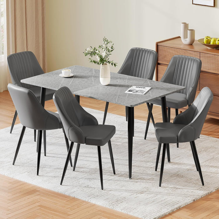 Grey Table & Pu Grey Chairs / Set of 6