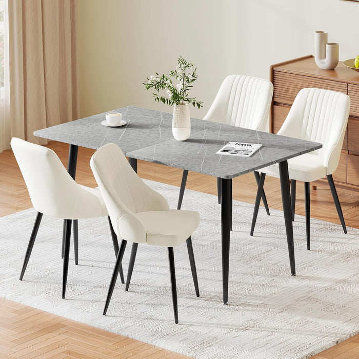 Grey Table & Velvet Cream Chairs / Set of 4