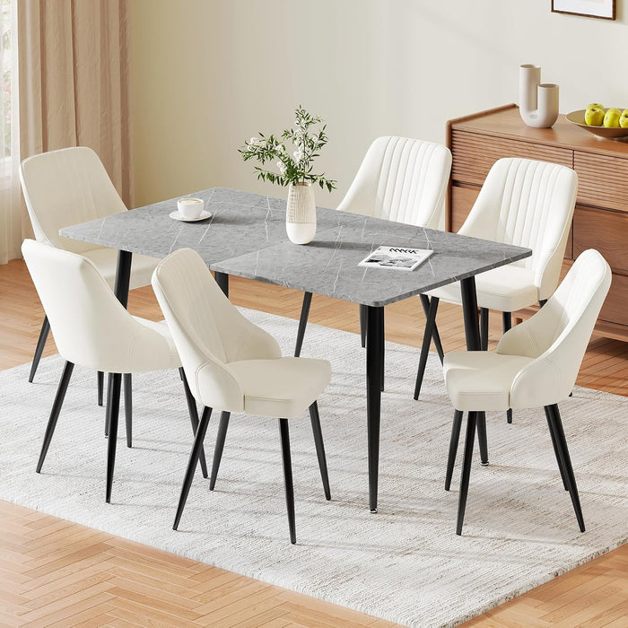 Grey Table & Velvet Cream Chairs / Set of 6
