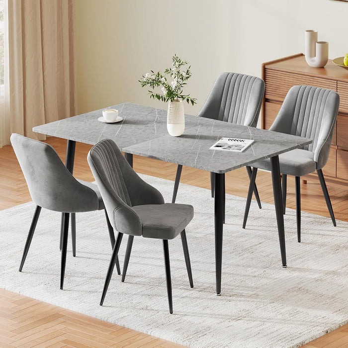 Grey Table & Velvet Grey Chairs / Set of 4