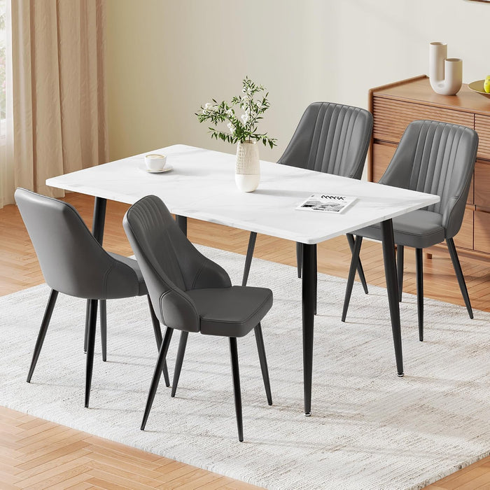 White Table & Pu Grey Chairs / Set of 4