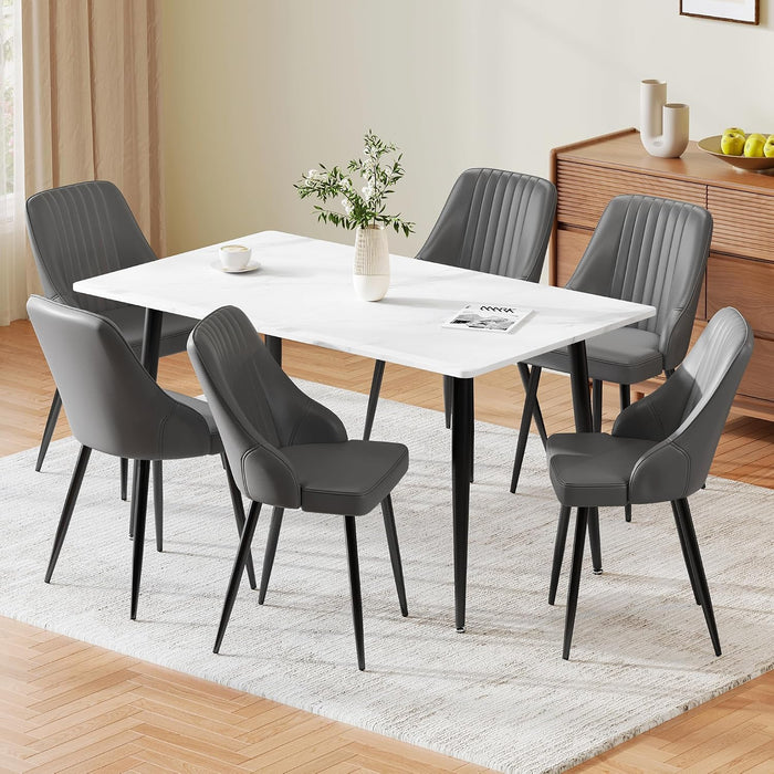 White Table & Pu Grey Chairs / Set of 6