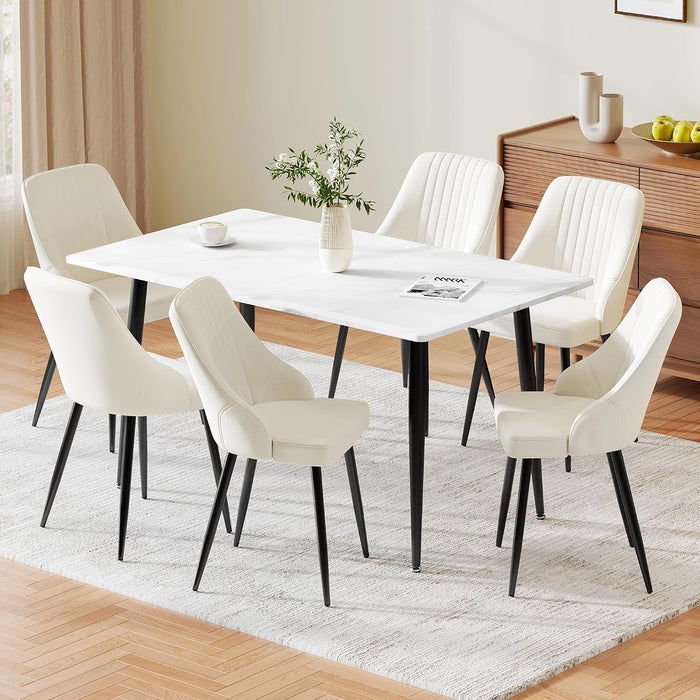 White Table & Velvet Cream Chairs / Set of 6