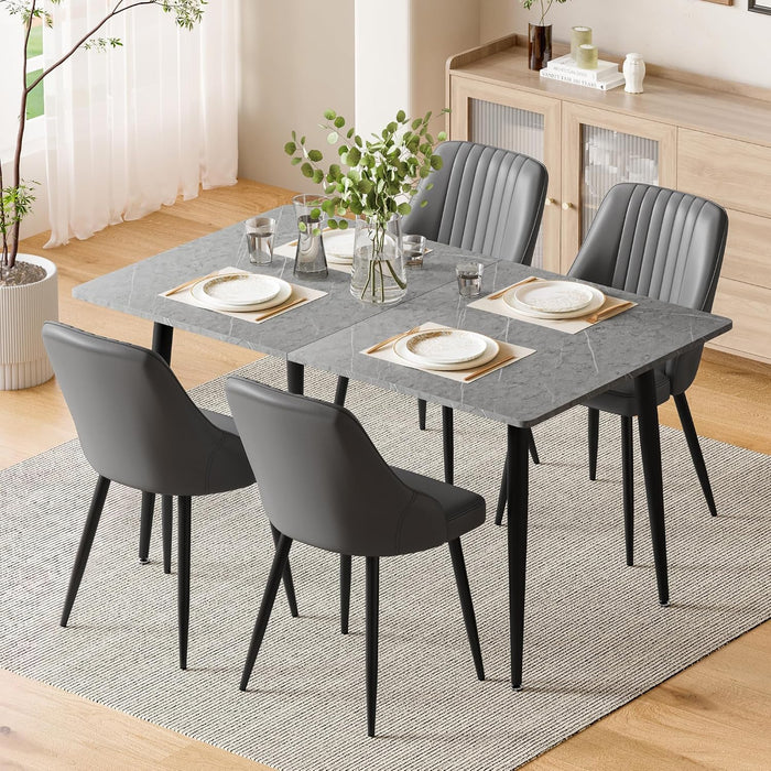 Grey Table & Pu Grey Chairs / Set of 4