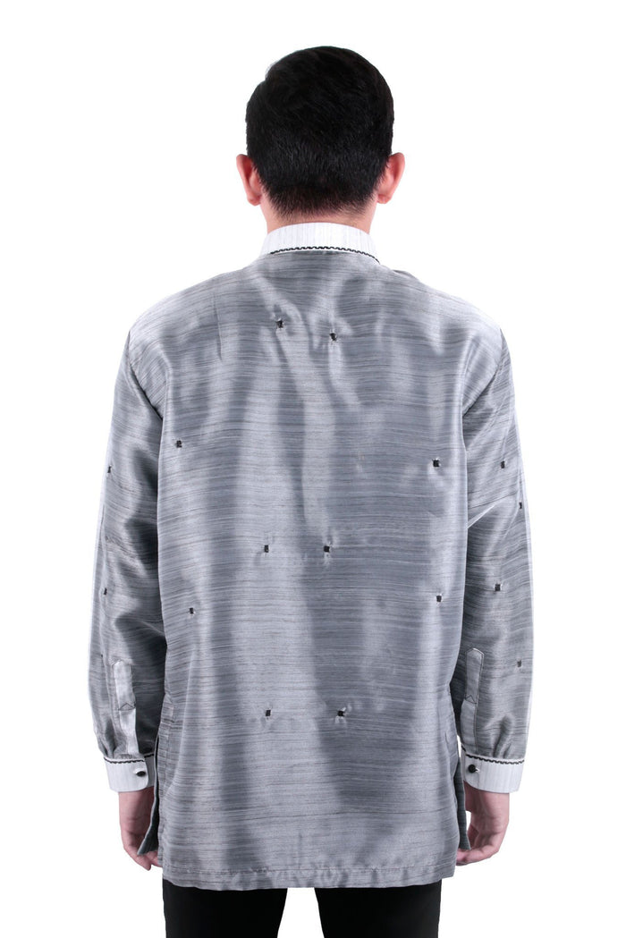BARONG WAREHOUSE - MO28 - MADE-TO-ORDER - Organza Pina Barong Tagalog with Lining Black