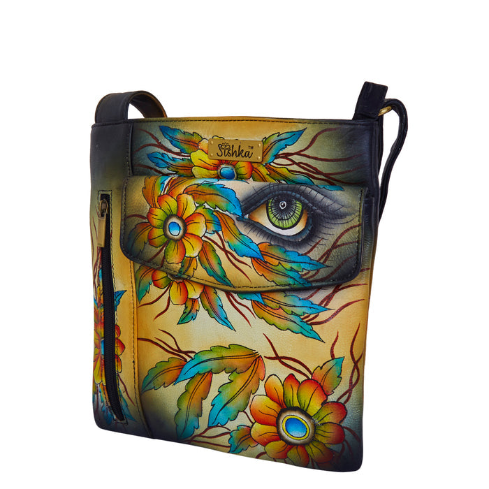 Women's hand-painted modern art slim crossbody bag for everyday carry-half side view