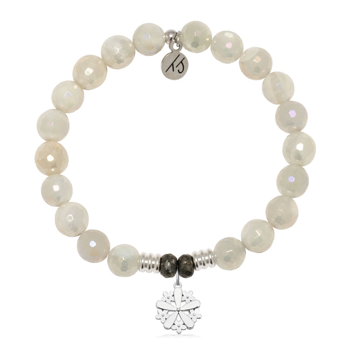 Moonstone Gemstone Bracelet with Thank You Flower Sterling Silver Charm