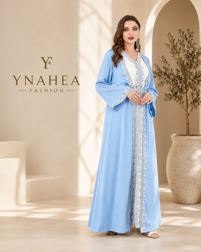 Morocco Muslim Abaya Dress 2 Piece Set with Embroidery