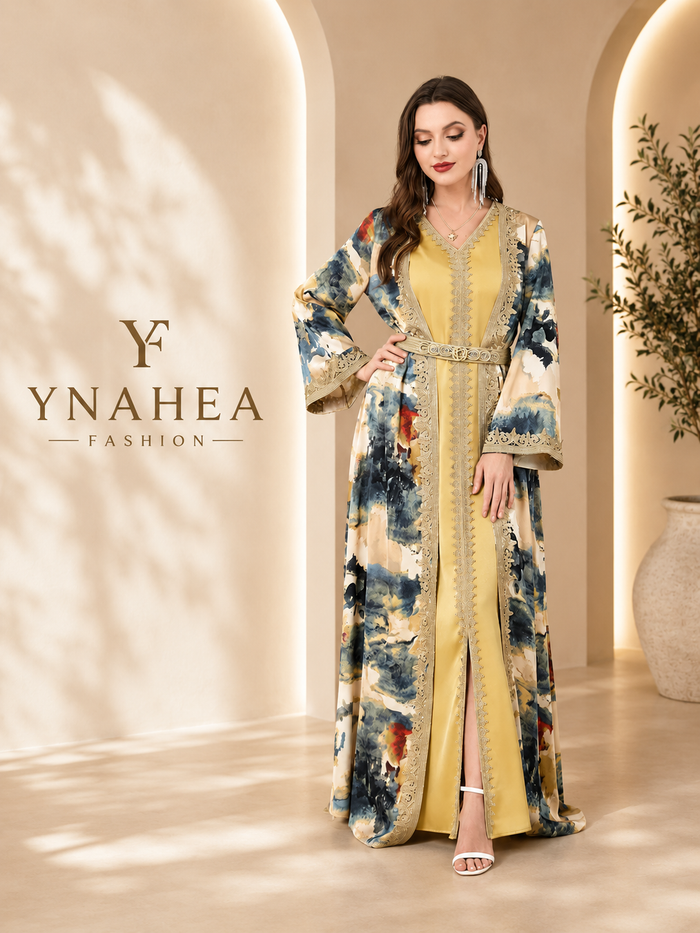 Morocco Muslim Abaya Dress 2 Piece Set with Embroidery