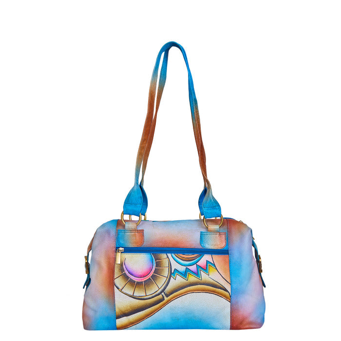 Women's abstract artwork genuine leather shoulder tote bag for everyday carry-back view