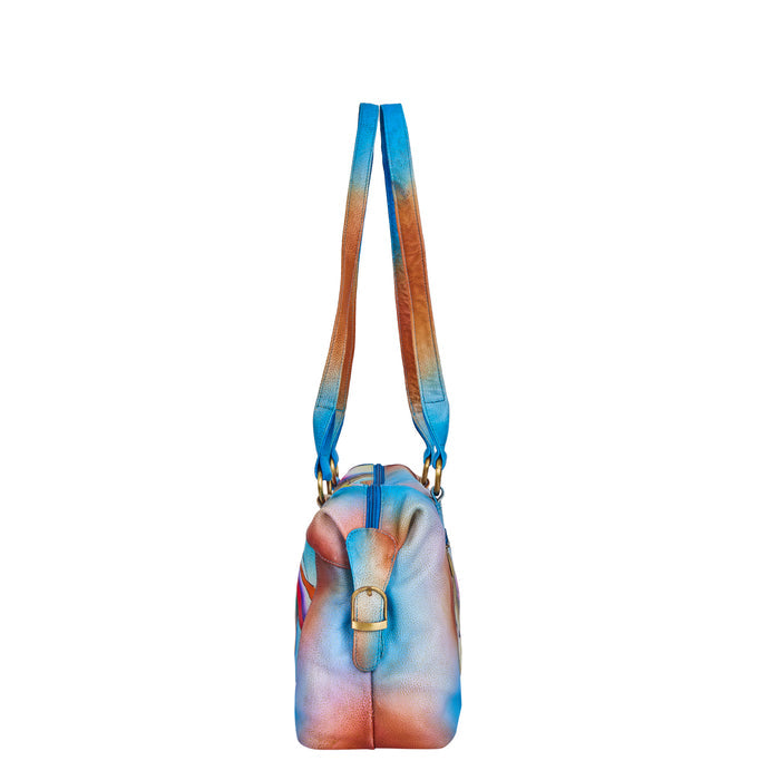 Women's abstract artwork genuine leather shoulder tote bag for everyday carry-side view