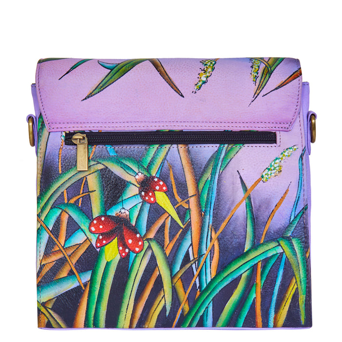 Women's hand-painted nature art leather crossbody bag for daily use-back view