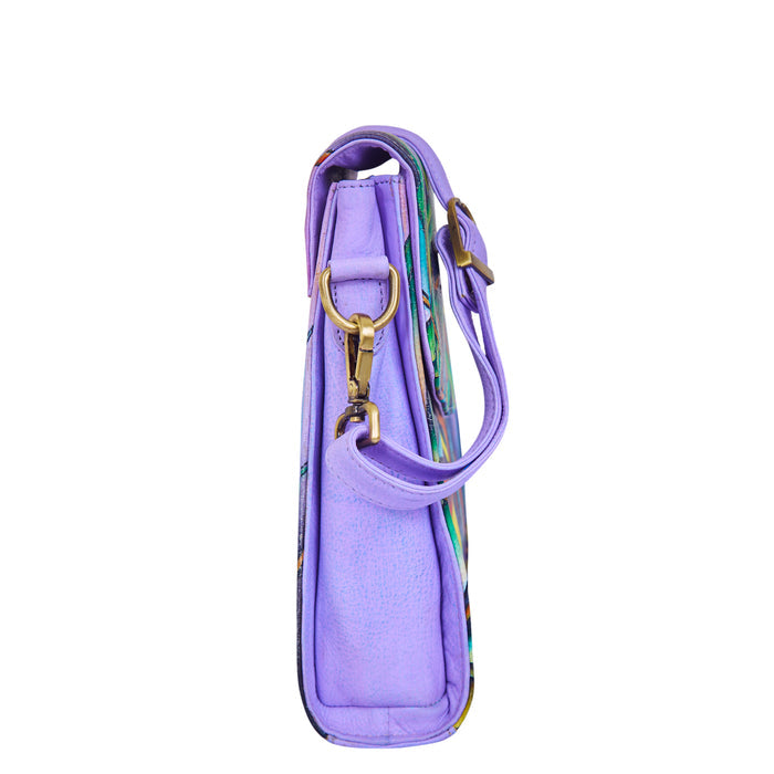 Women's hand-painted nature art leather crossbody bag for daily use-side view