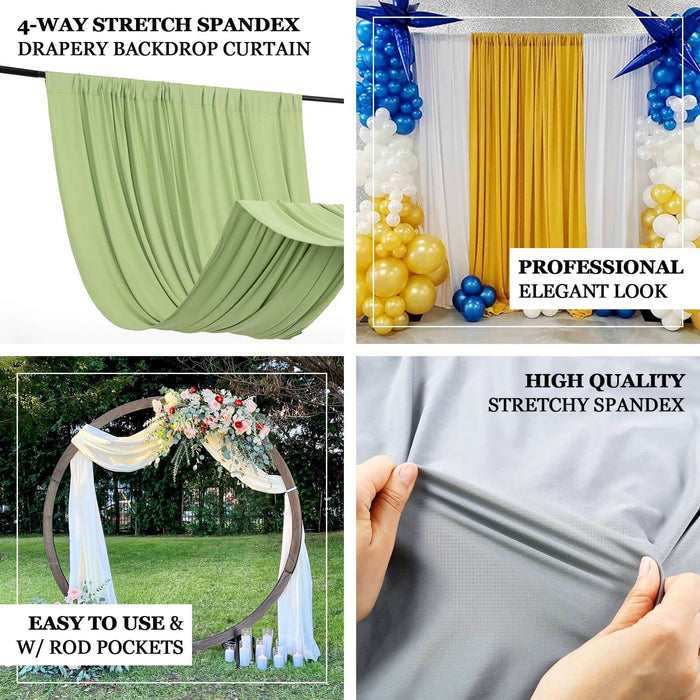 4-way stretch spandex drapery backdrop curtain in green, easy to use with rod pockets.