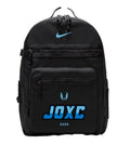 Black backpack with blue 'JOXC' and '2025' text on a white background