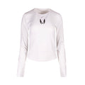 White long-sleeve shirt with black USA Track and Field Wings logo on a white background